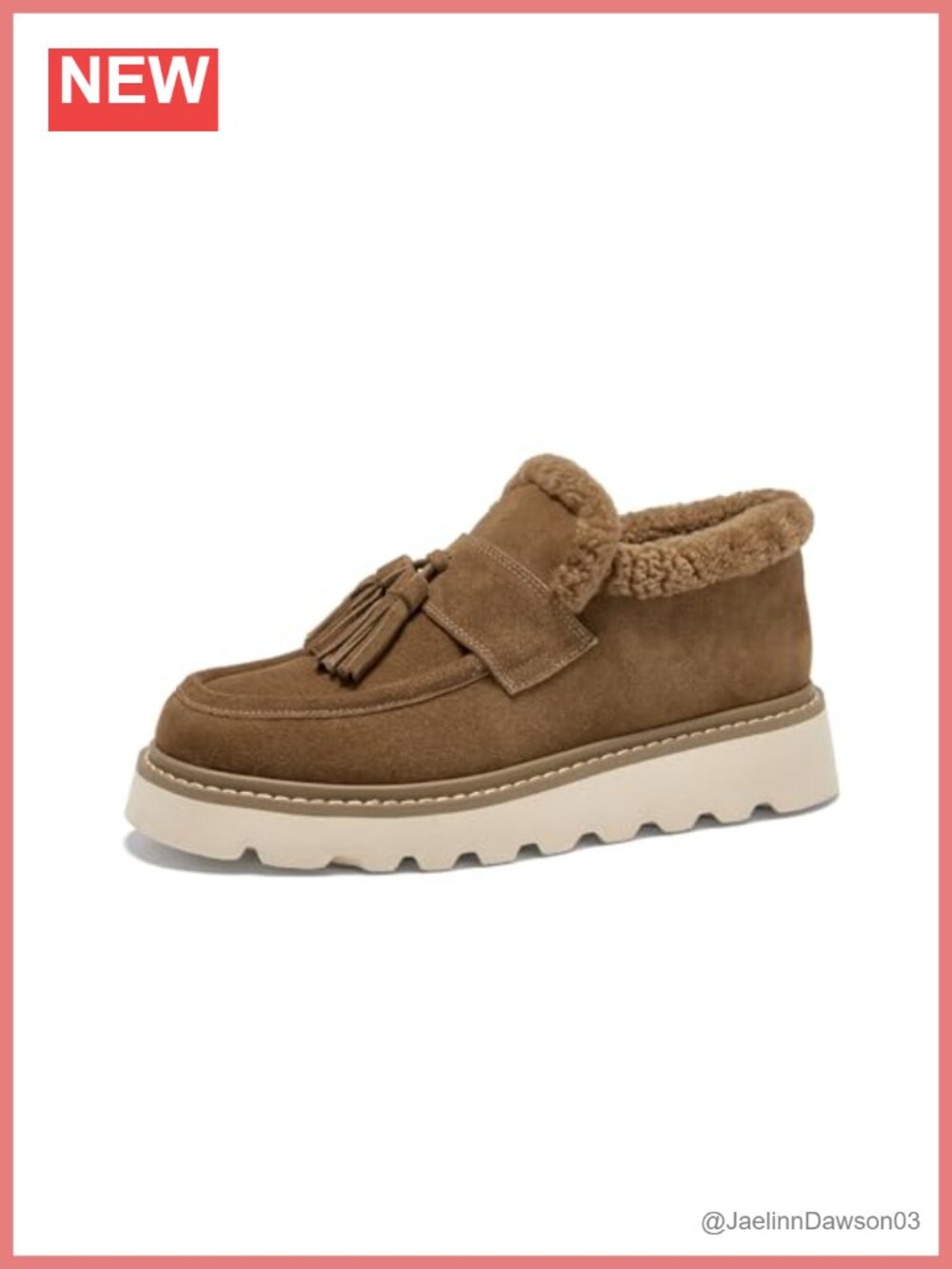 Women's Fur Lined Platform Tassel Loafers Winter Chunky Shoes Slip-on